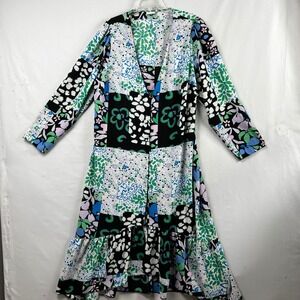 ASOS DESIGN Curve Maxi Dress Womens 18 Patchwork Floral V-Neck Ruffle Green